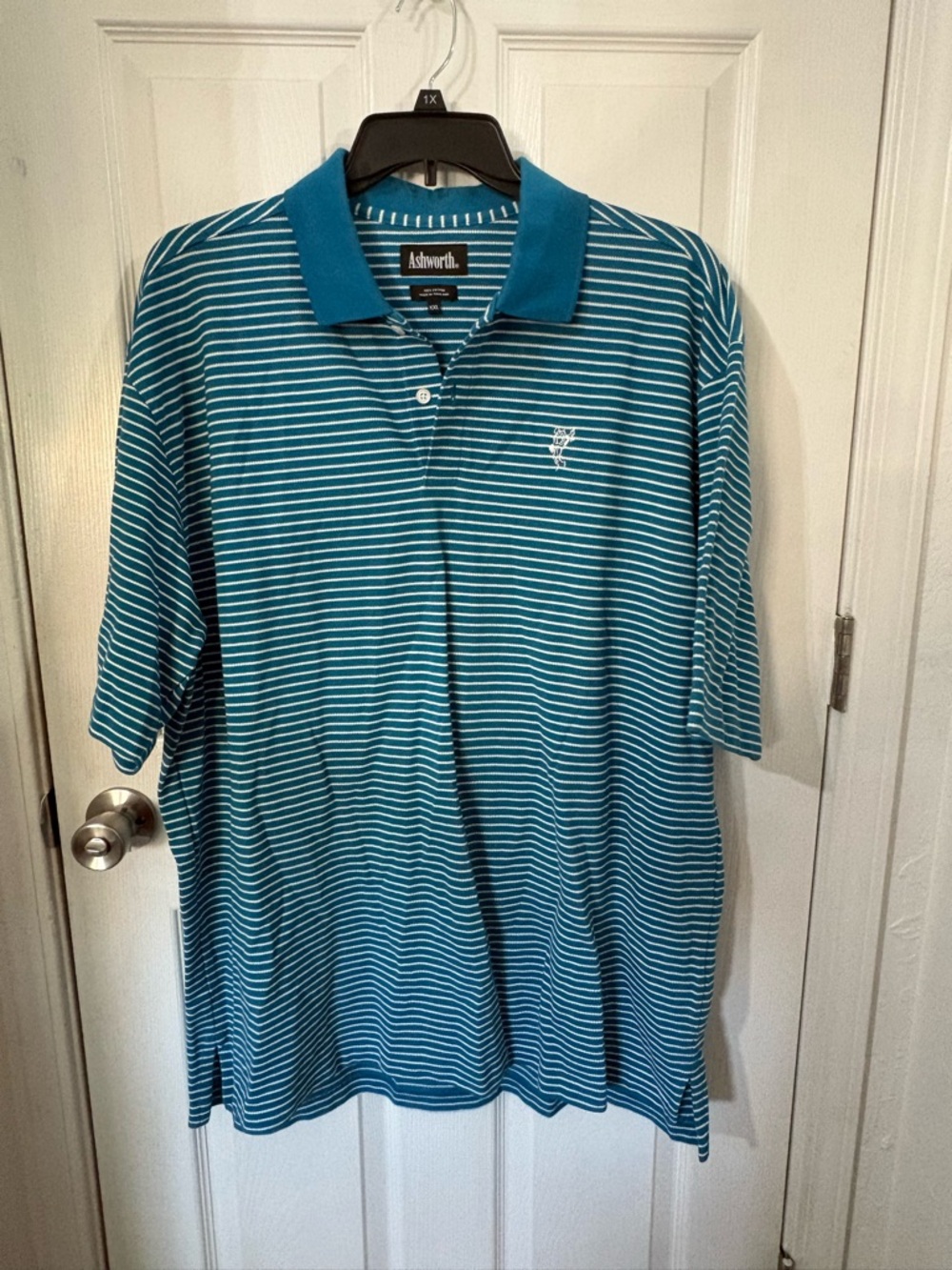 Ashworth Teal and White Striped Men's Polo